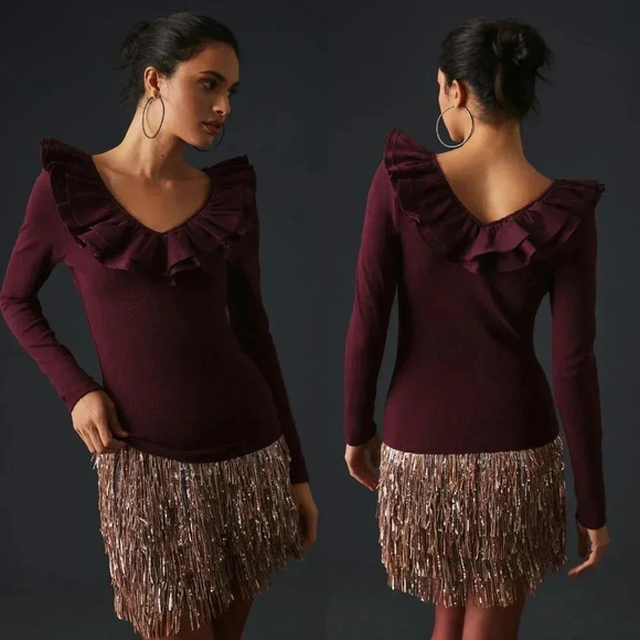 Anthropologie DOLAN Ruffled V-Neck Top in Wine Size Medium NWOT $78 - Picture 11 of 11